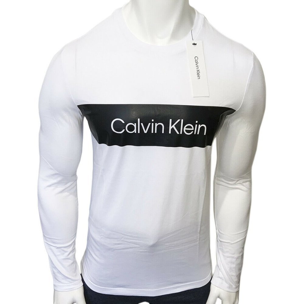 NWT CALVIN KLEIN AUTHENTIC MEN'S WHITE CREW NECK LONG SLEEVE T-SHIRT SIZE S M